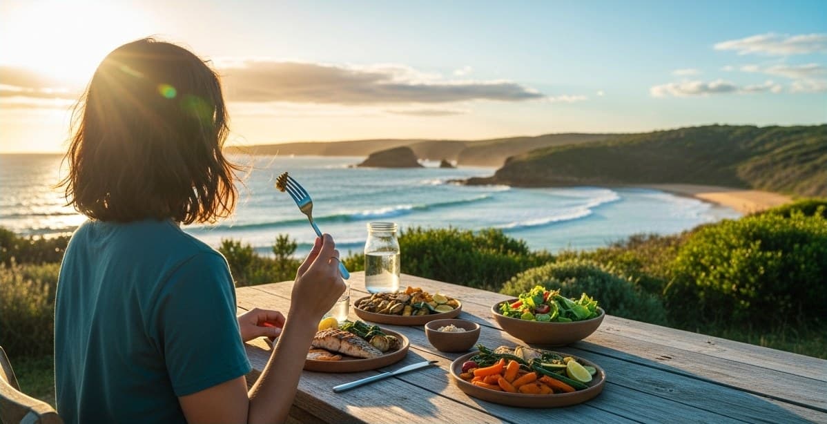 Person enjoying a wholesome, nourishing meal