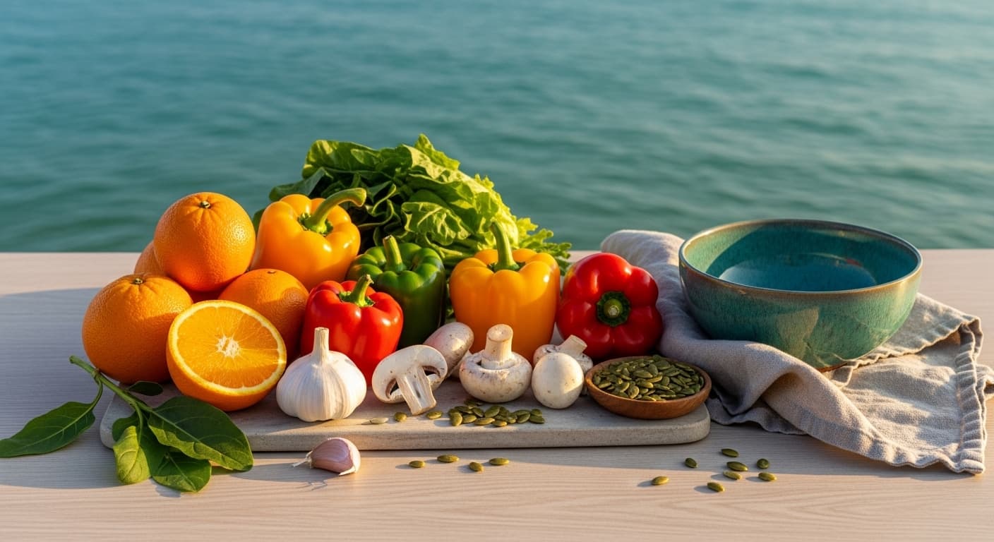 Immune support supplements laid out on a clean surface
