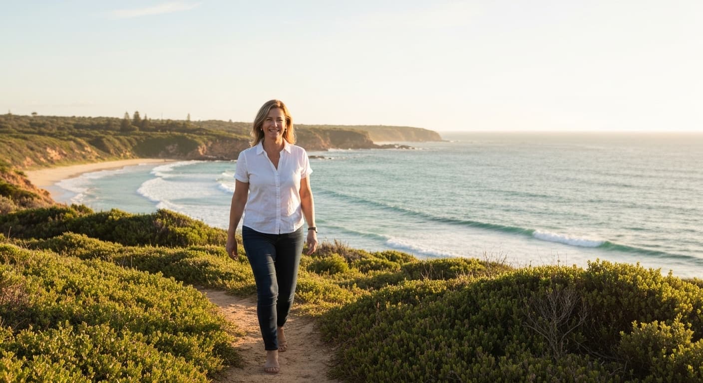 Woman in her 40s moving through her day with energy and steadiness